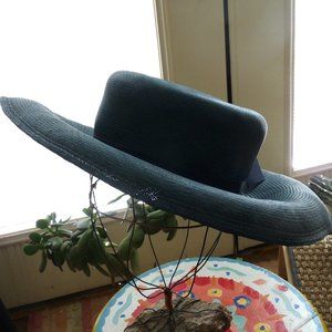 Large brimvintage blue teal straw hat Jordan Marsh